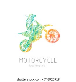 Biker, motorcycle grunge vector silhouette, creative colorful emblem and label
