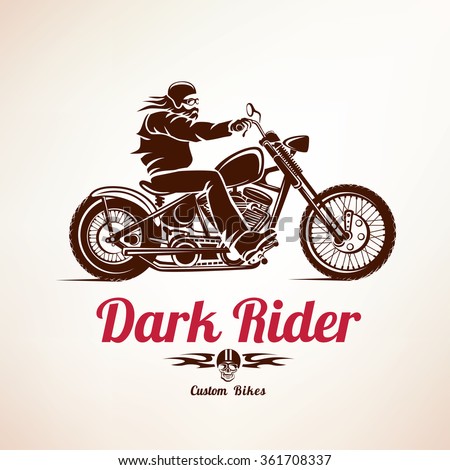 biker, motorcycle grunge vector silhouette, retro emblem and label