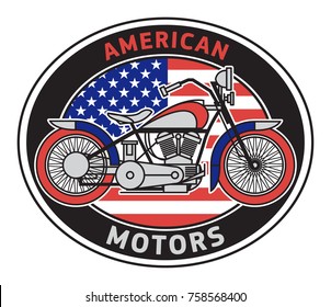 Biker motorcycle label or stamp with text American Motors. Bikers event or festival emblem. Vector illustration