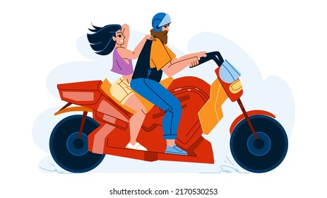 vector de motocicleta ciclista. motociclista, hombre y mujer, motociclista, chaqueta de cuero, motociclista y casco. ilustración de dibujos animados planos de personas