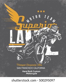 biker, motorcycle vector silhouette, retro emblem and label for apparel