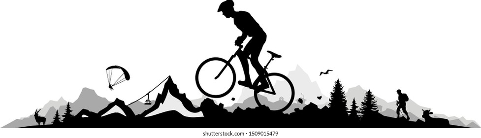 Biker Mountain Cycling Vector Silhouette