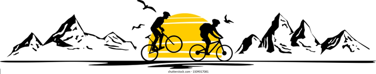 Biker Mountain Sunset Vector Silhouette