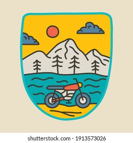 Biker nature line badge patch pin graphic illustration vector art t-shirt design