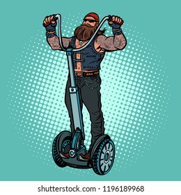 Biker on electric scooter, rider. Pop art retro vector illustration vintage kitsch