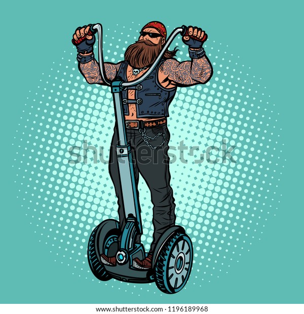 Biker on electric scooter, rider. Pop art
retro vector illustration vintage
kitsch
