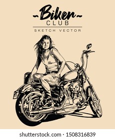 Biker on a motorcycle. Hand drawn sketch vector illustration