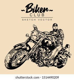 Biker on a motorcycle. Hand drawn sketch vector illustration