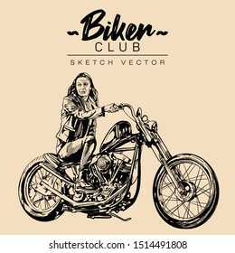 Biker on a motorcycle. Hand drawn sketch vector illustration