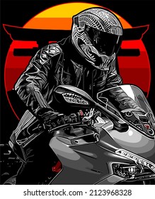 biker on a sport bike vector, t-shirt design, biker, knucklehead, panhead, shovelhead, flathead, naked bike, dragrace, supermoto, Motorradfahrer, 
motorrijder, vector template

