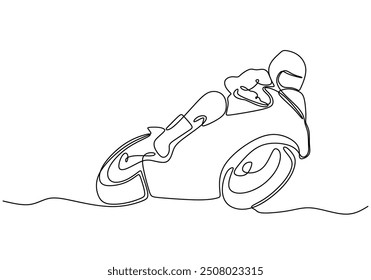 Dibujo de una línea de motociclista. Ilustración de línea continua de un piloto de motocicleta deportiva, aislado en blanco.