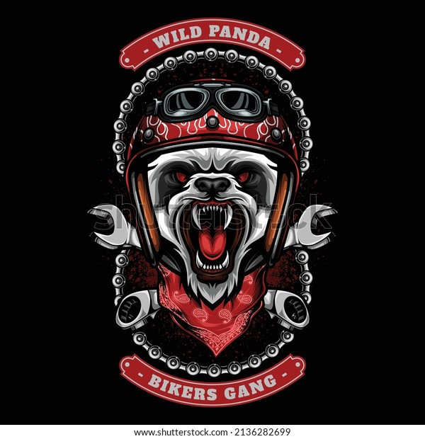 biker panda head\
emblem vector\
illustration