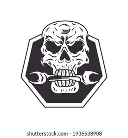 biker patch skull with wrench