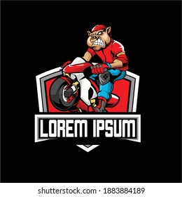 biker Pig ride motorcycle vector logo badge template