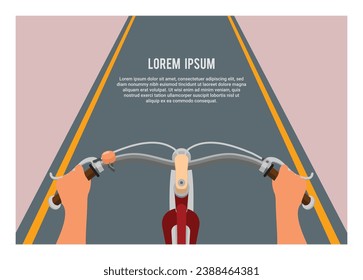 Biker point of view. Biker riding old bicycle. Simple flat illustration.