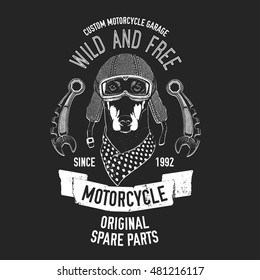 Biker quote with dog for garage, service, t-shirt, spare parts Vector image