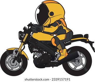 Biker ride Classic bike motorcycle in side view cartoon