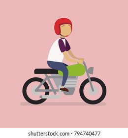 Biker Ride Old Motor Bike Flat Design