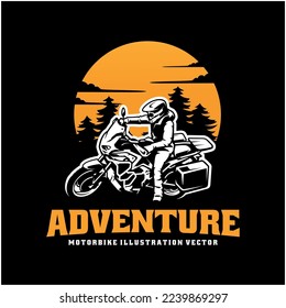 Biker riding adventure motorbike illustration logo vector