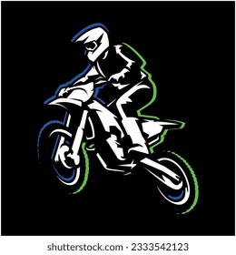 Biker riding adventure motorbike illustration on dark background