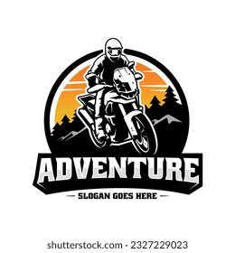 Biker riding adventure motorcycle illustration logo vector