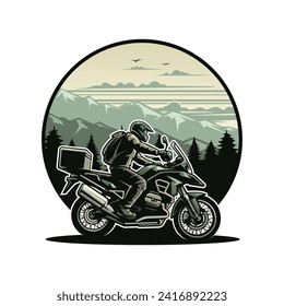 Biker Riding Adventure Motorcycle Illustration Vector