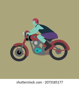 biker riding a custom japstyle  motorcycle vector flat illustration

