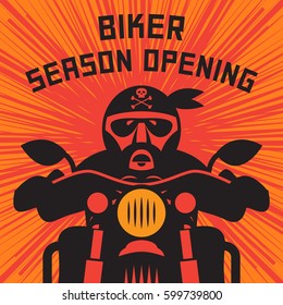 Biker riding a motorcycle. Bikers event or festival emblem. Vector illustration