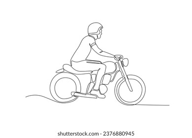 A biker riding a motorcycle. Bikers one-line drawing