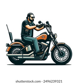 Biker riding motorcycle flat design vector illustration.