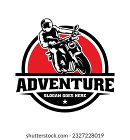 Biker riding motorcycle illustration logo vector