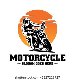 Biker riding motorcycle illustration logo vector