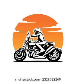 Biker riding motorcycle illustration logo vector isolated