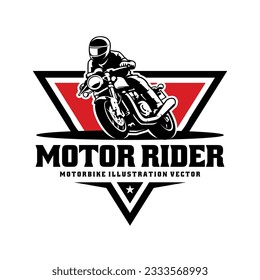 Biker riding motorcycle illustration logo vector isolated