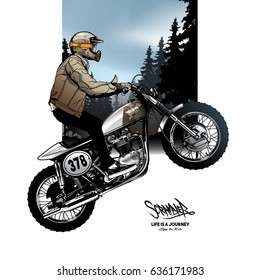 Biker riding a vintage motorcycle, This images are made with two different layers, so they are easily separated.
