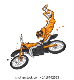 Biker riding a vintage motorcycle. Vector illustration, extreme sport.