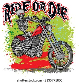 biker sign with skeleton, grunge vintage design t shirts