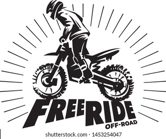 Biker silhouette on the hill. Start ride. Monochrome illustration