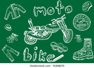 Biker sketches in school style for your design, vector illustration