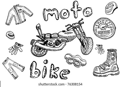 Biker sketches in school style for your design, vector illustration