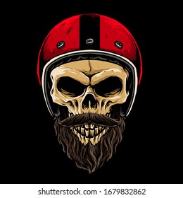 BIKER skull with bearded vector illustration