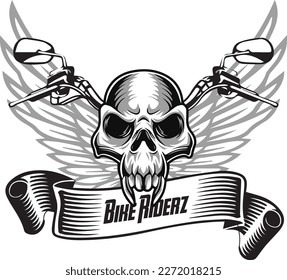Biker skull bike rider veteran tshirt design black and white
