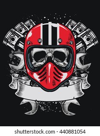 Biker skull with blank ribbon for text