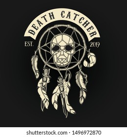 Biker Skull Death Catcher Logo for printing on textile