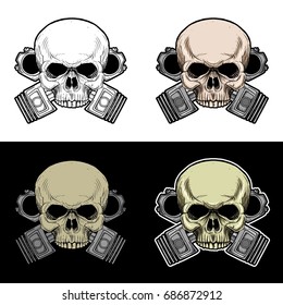 Biker Skull With Double Piston Background, Drawing Skull with 4 Style color