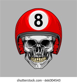 Biker Skull With Eight Ball Helmet