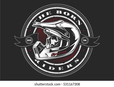 Biker skull in helmet. Classic biker emblem.