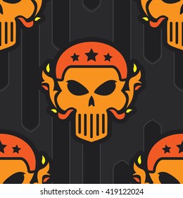 Biker Skull with helmet and flames vector seamless pattern