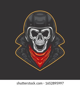 Bikerskull mit Helm und Lederjacke Vektorillustration