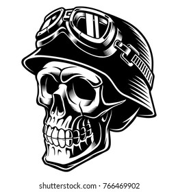 Biker skull with helmet. Motorcycle rider. Isolated on white background.